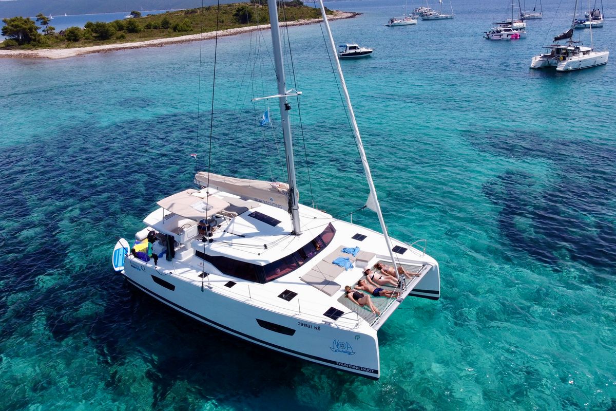 Exterior view of Ocean Allure, a Fountaine Pajot Astrea 42 catamaran at Grad Kaštela, Croatia