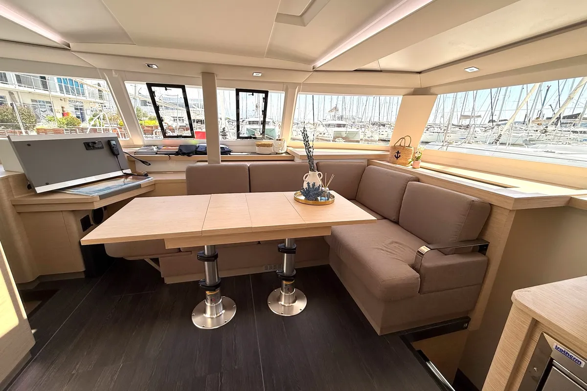 Salon of Ocean Allure, a Fountaine Pajot Astrea 42 catamaran at Grad Kaštela, Croatia