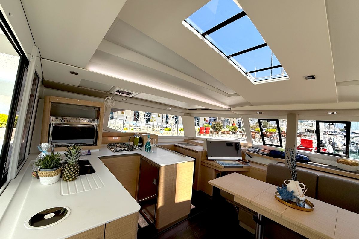 Galley of Ocean Allure, a Fountaine Pajot Astrea 42 catamaran at Grad Kaštela, Croatia