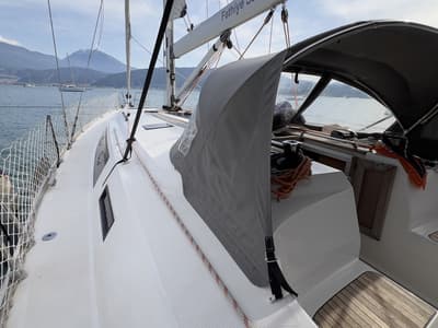 Deck of Marlin, a Bavaria Cruiser 46 Style sailboat at Fethiye, Turkey