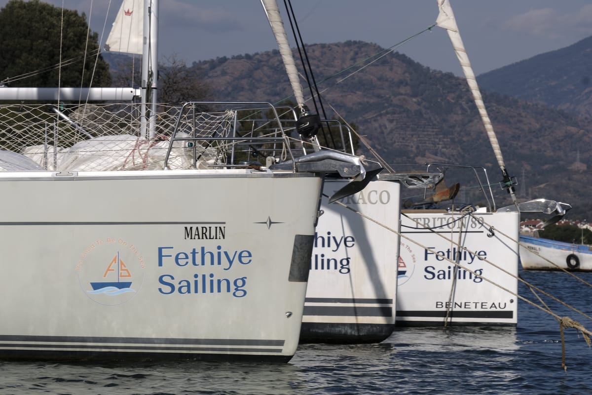 Exterior view of Marlin, a Bavaria Cruiser 46 Style sailboat at Fethiye, Turkey