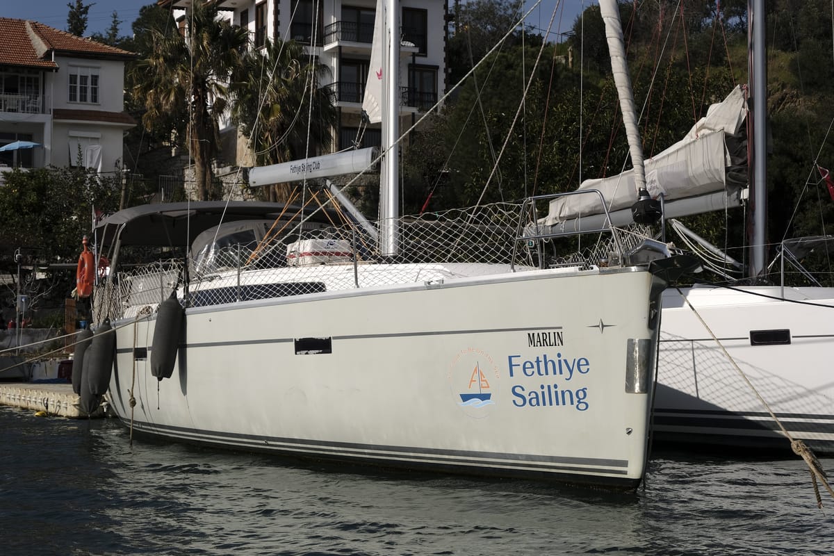Exterior view of Marlin, a Bavaria Cruiser 46 Style sailboat at Fethiye, Turkey