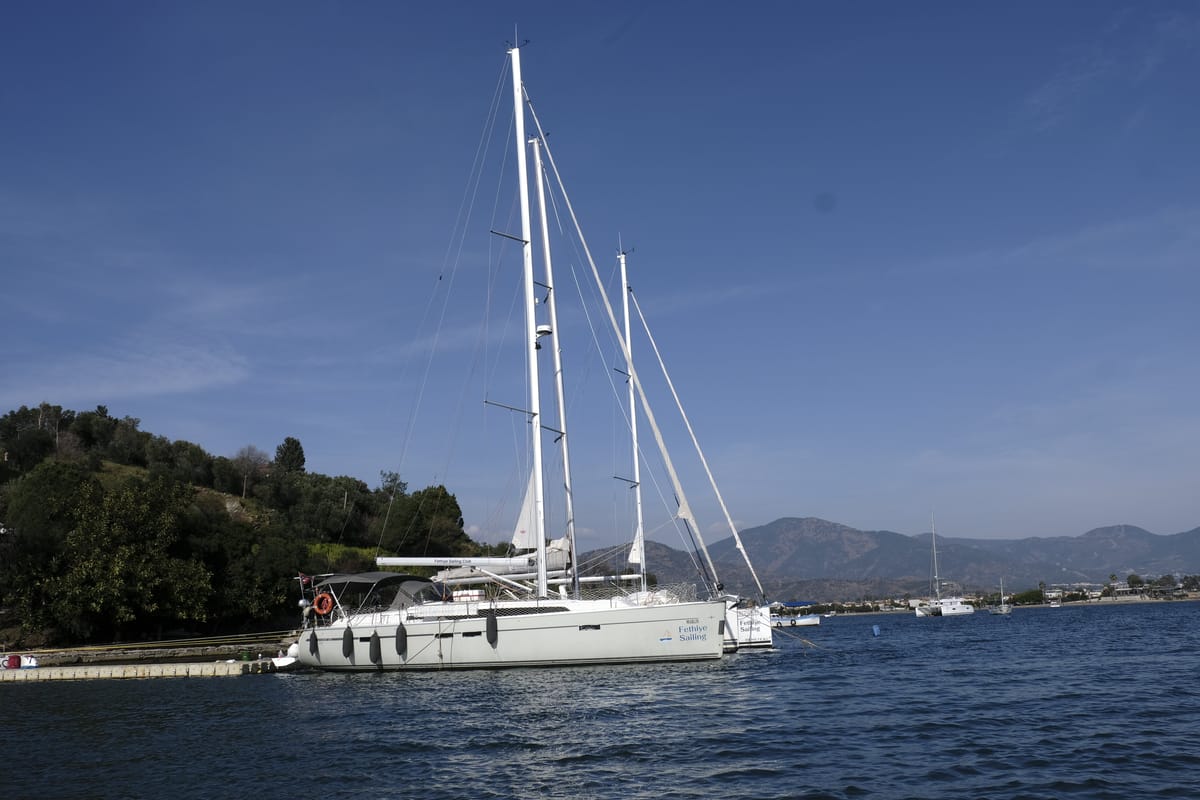 Cockpit of Marlin, a Bavaria Cruiser 46 Style sailboat at Fethiye, Turkey