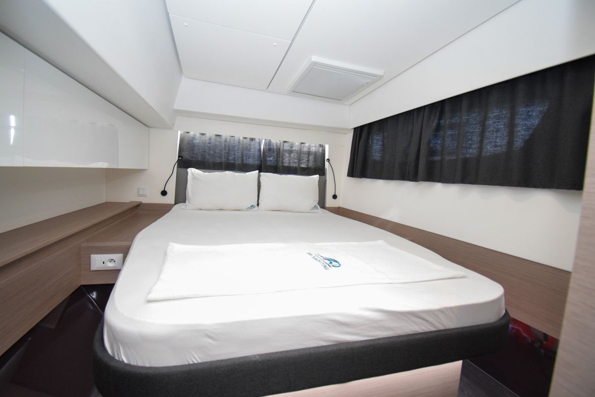 Cabin on MILLY 2, a Fountaine Pajot Elba 45 catamaran at Marmaris, Turkey