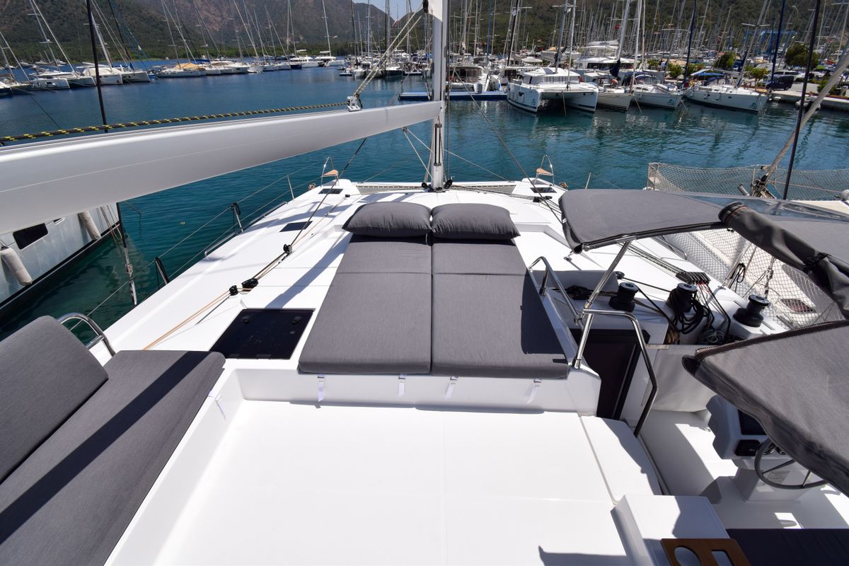 Cockpit of MILLY 2, a Fountaine Pajot Elba 45 catamaran at Marmaris, Turkey