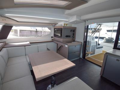 Salon of MILLY 2, a Fountaine Pajot Elba 45 catamaran at Marmaris, Turkey