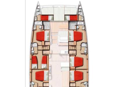 Floor plan of Leone, a Bali 5.8 catamaran at Olbia, Italy