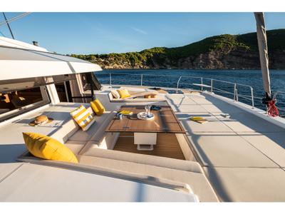 Deck of Leone, a Bali 5.8 catamaran at Olbia, Italy