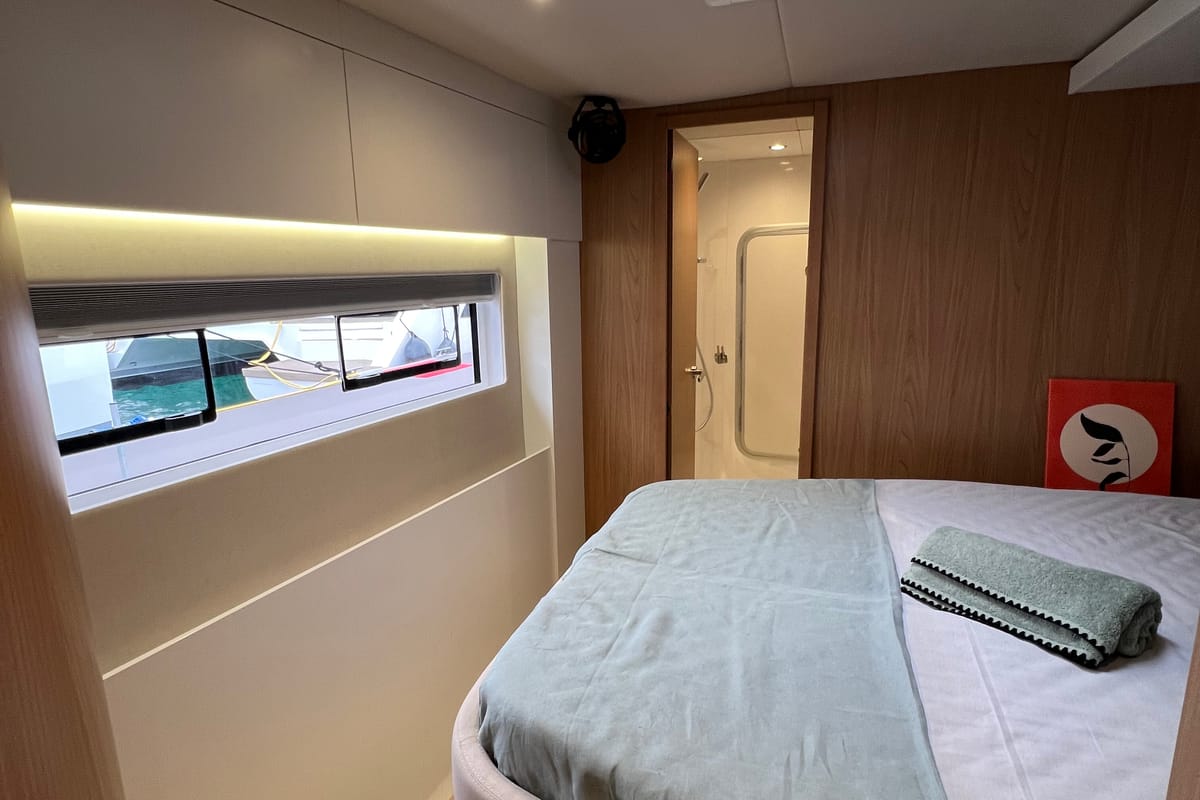 Cabin on Leone, a Bali 5.8 catamaran at Olbia, Italy