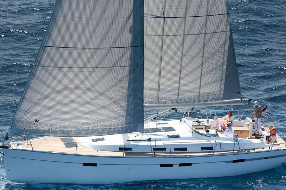 Exterior view of Wave Dancer, a Bavaria Cruiser 45 sailboat at Marmaris, Turkey