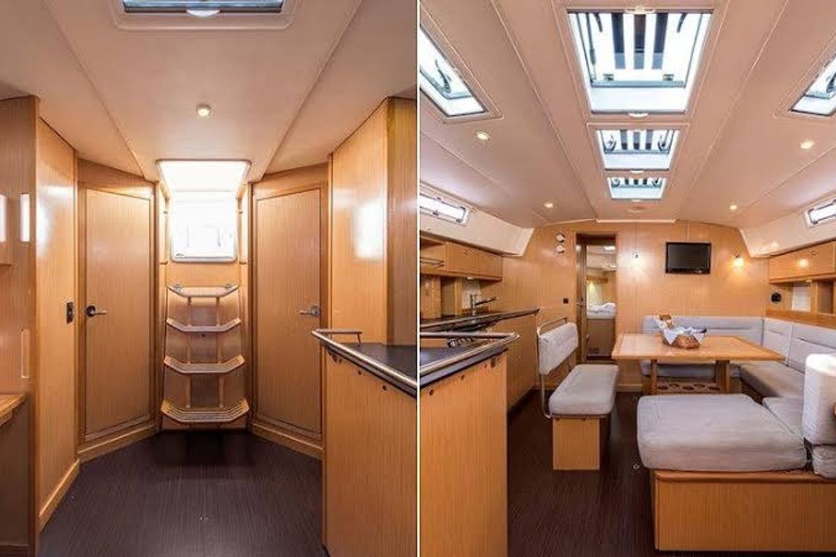 Salon of Wave Dancer, a Bavaria Cruiser 45 sailboat at Marmaris, Turkey