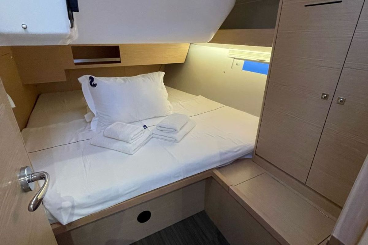 Cabin on NEXUS , a Dufour 430 sailboat at Marmaris, Turkey