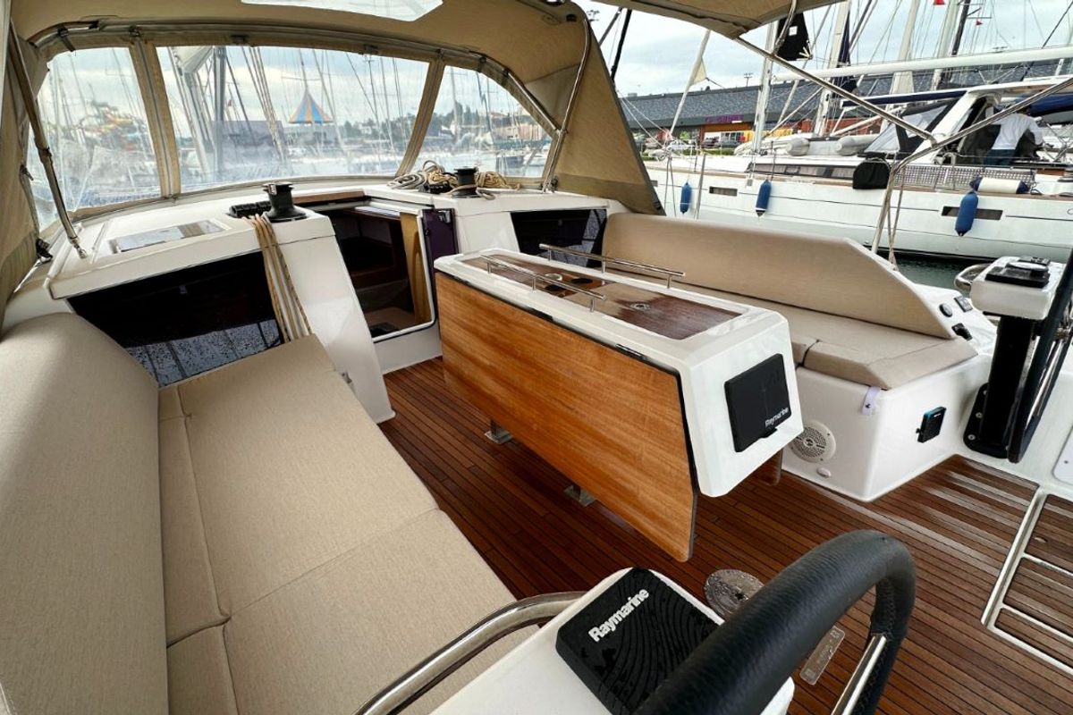 Deck of NEXUS , a Dufour 430 sailboat at Marmaris, Turkey