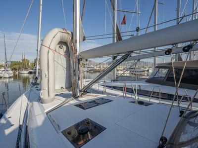Deck of Erica, a Jeanneau 54 sailboat at Lavreotiki Municipal Unit, Greece