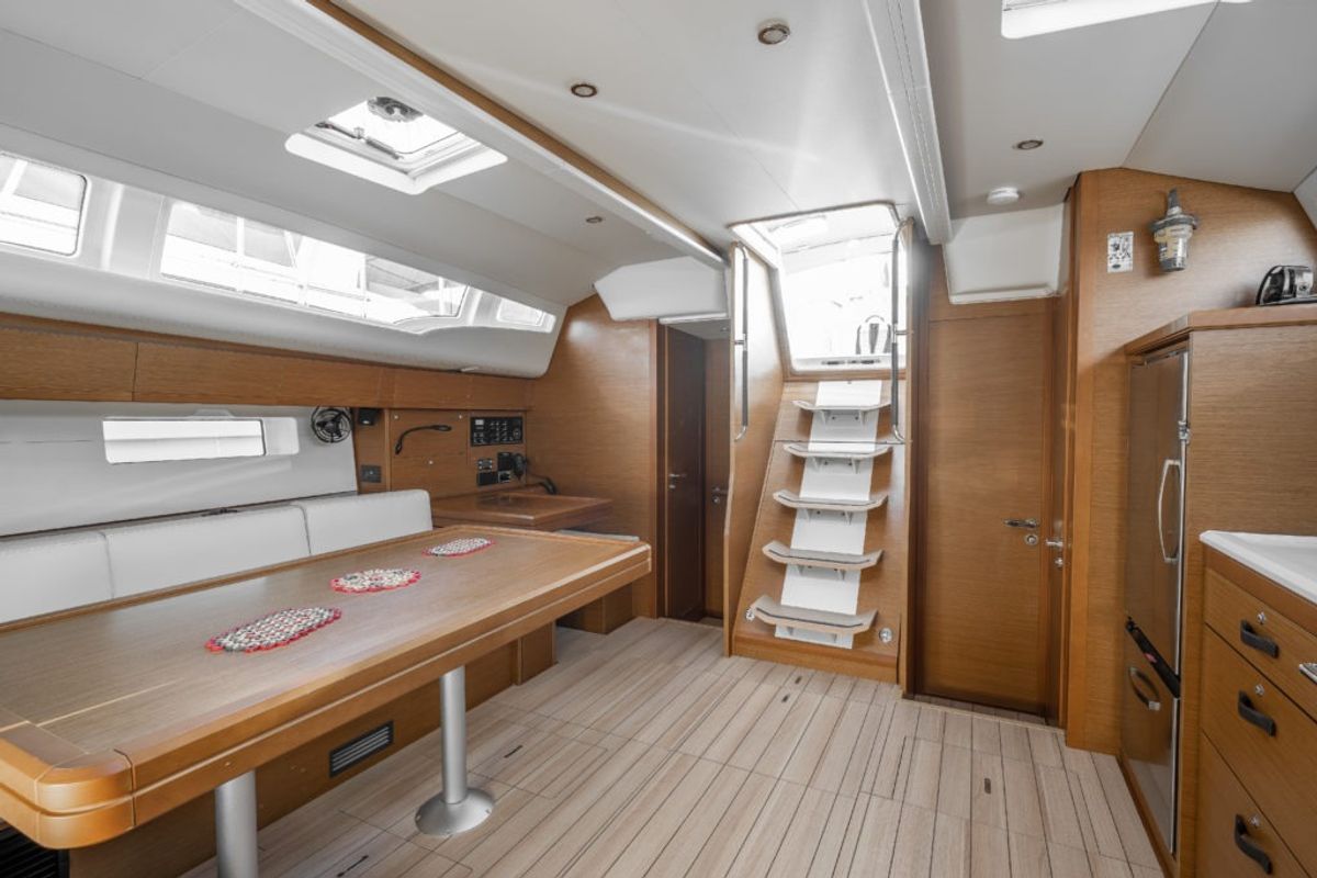 Salon of Erica, a Jeanneau 54 sailboat at Lavreotiki Municipal Unit, Greece