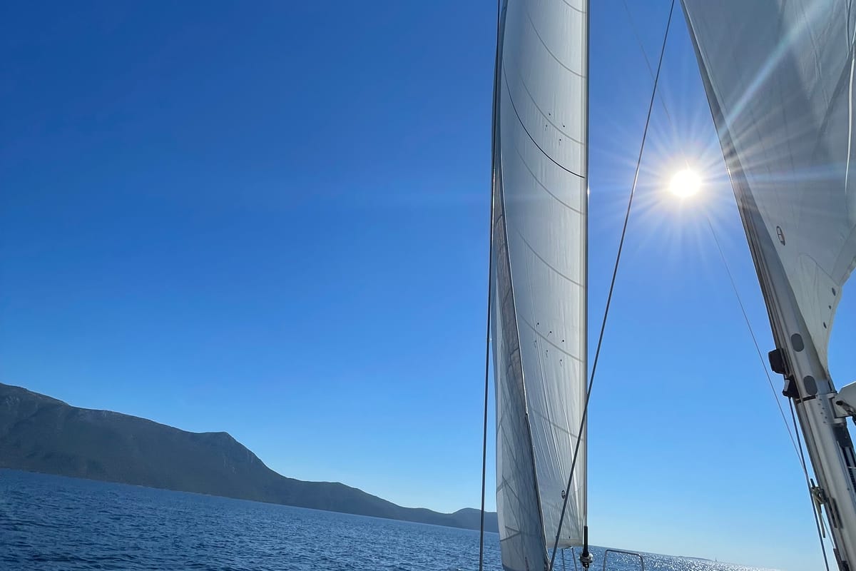Exterior view of Erica, a Jeanneau 54 sailboat at Lavreotiki Municipal Unit, Greece