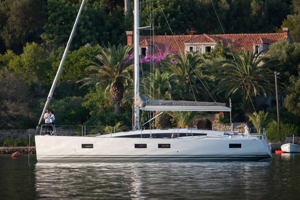 Exterior view of Erica, a Jeanneau 54 sailboat at Lavreotiki Municipal Unit, Greece