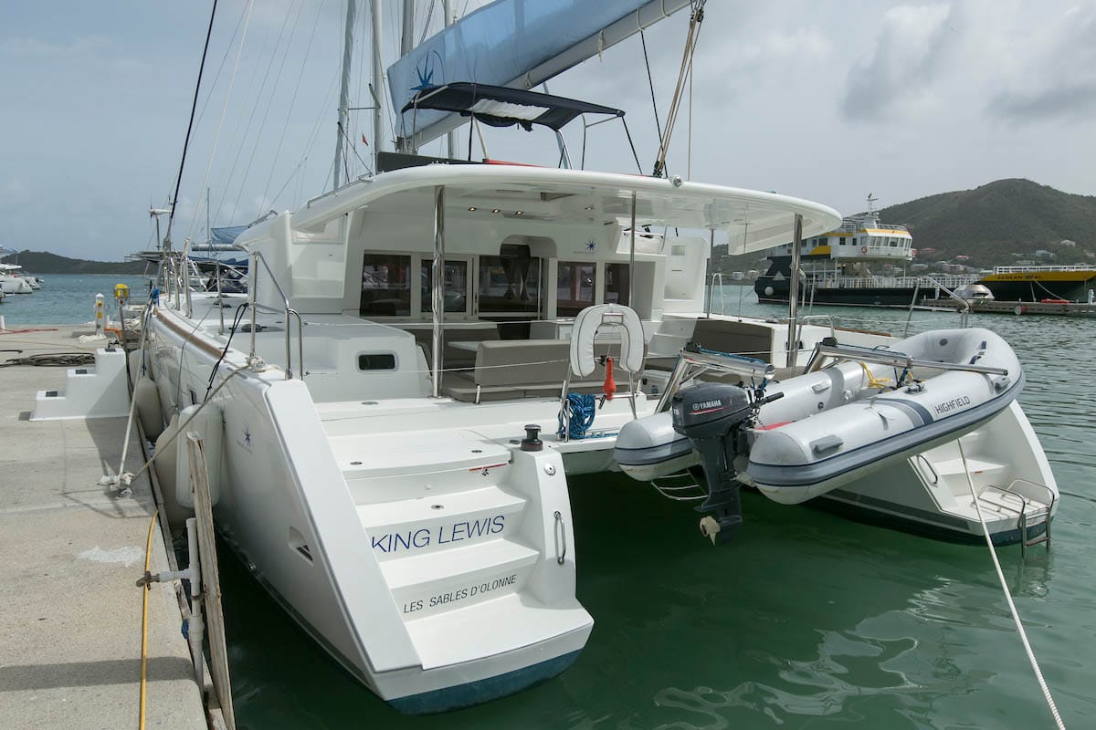 Exterior view of King Lewis, a Lagoon 450 F catamaran at Road Town, British Virgin Islands