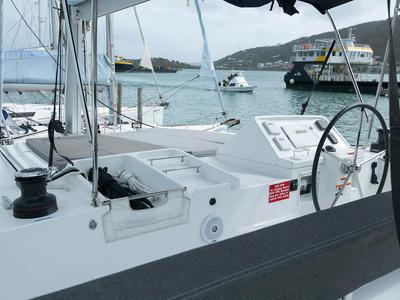 Cockpit of King Lewis, a Lagoon 450 F catamaran at Road Town, British Virgin Islands