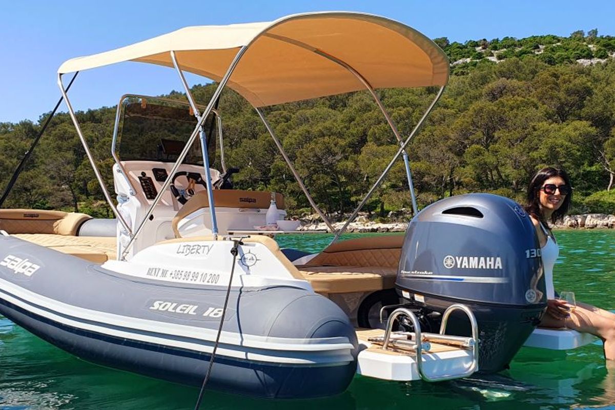 Exterior view of Liberty, a Salpa Soleil 18 rib at Jezera, Croatia