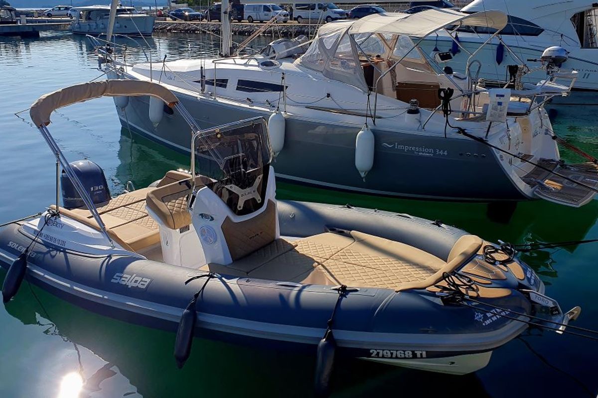 Exterior view of Liberty, a Salpa Soleil 18 rib at Jezera, Croatia