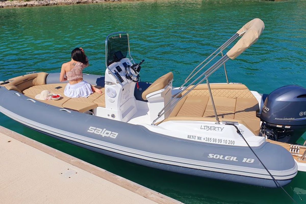 Exterior view of Liberty, a Salpa Soleil 18 rib at Jezera, Croatia