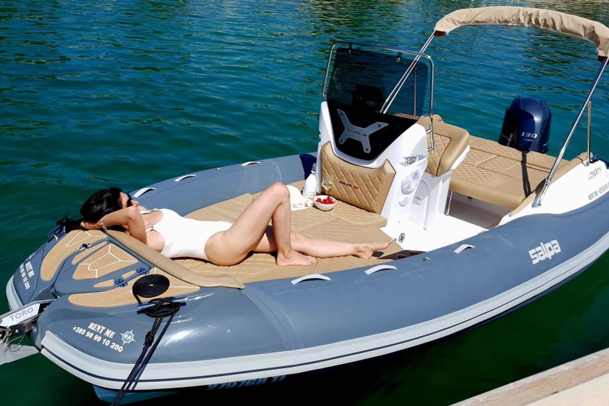 Deck of Liberty, a Salpa Soleil 18 rib at Jezera, Croatia