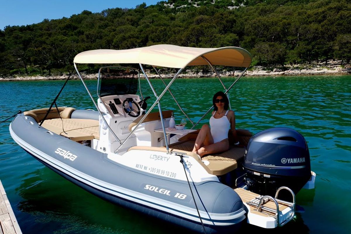 Exterior view of Liberty, a Salpa Soleil 18 rib at Jezera, Croatia