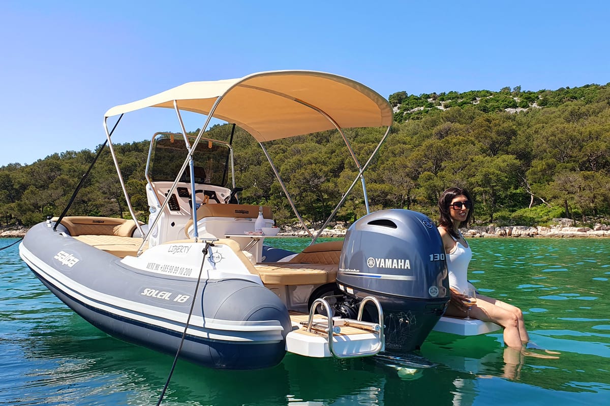 Exterior view of Liberty, a Salpa Soleil 18 rib at Jezera, Croatia