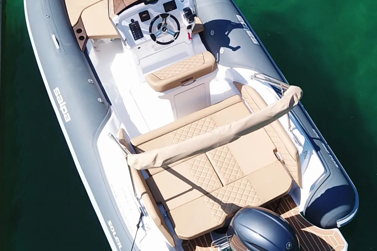 Cockpit of Liberty, a Salpa Soleil 18 rib at Jezera, Croatia
