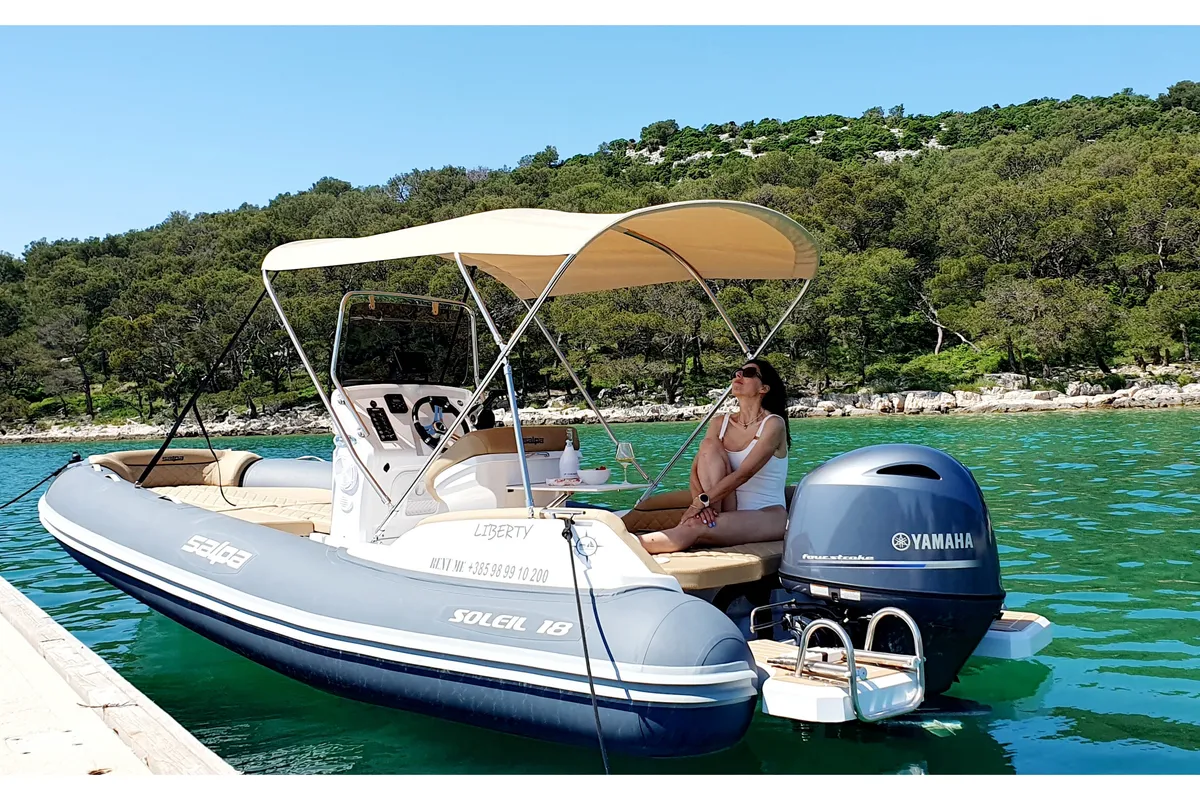 Deck of Liberty, a Salpa Soleil 18 rib at Jezera, Croatia