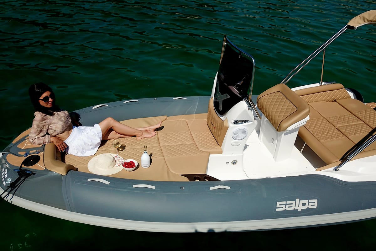 Deck of Liberty, a Salpa Soleil 18 rib at Jezera, Croatia