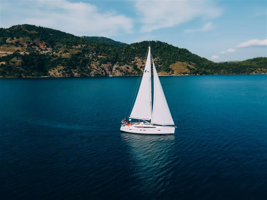 Exterior view of Nautilus One, a Bavaria Cruiser 46 sailboat at Fethiye, Turkey