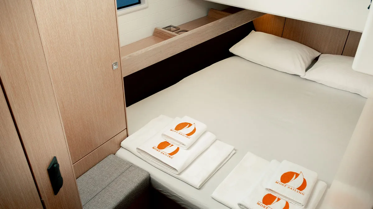 Cabin on Nautilus One, a Bavaria Cruiser 46 sailboat at Fethiye, Turkey