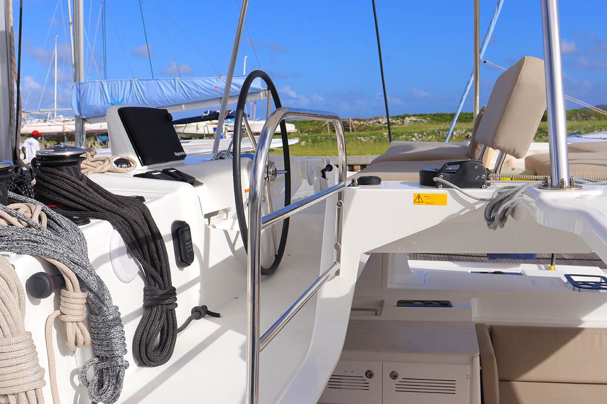 Cockpit of  Happy Fluke, a Lagoon 46 catamaran at Road Town, British Virgin Islands