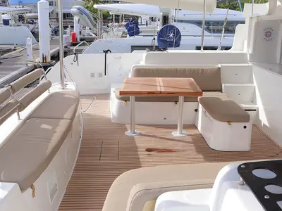 Deck of  Happy Fluke, a Lagoon 46 catamaran at Road Town, British Virgin Islands