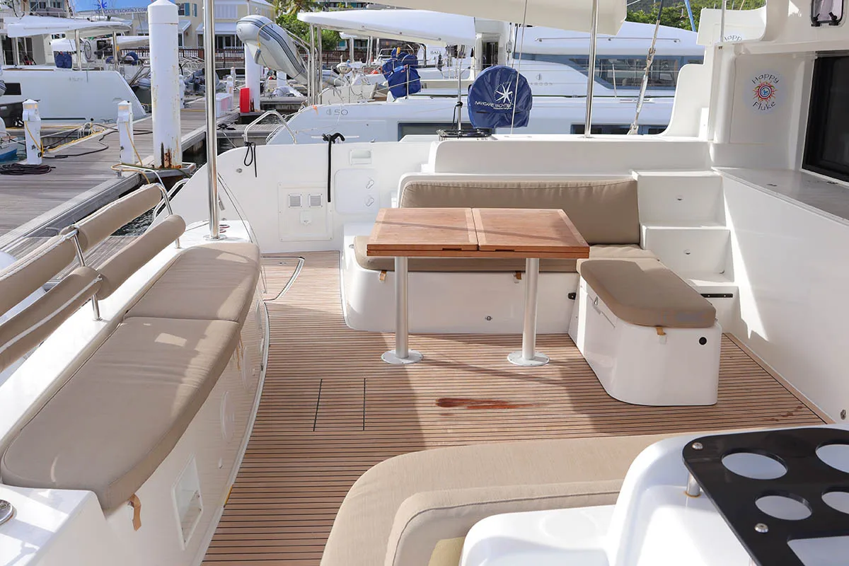Deck of  Happy Fluke, a Lagoon 46 catamaran at Road Town, British Virgin Islands
