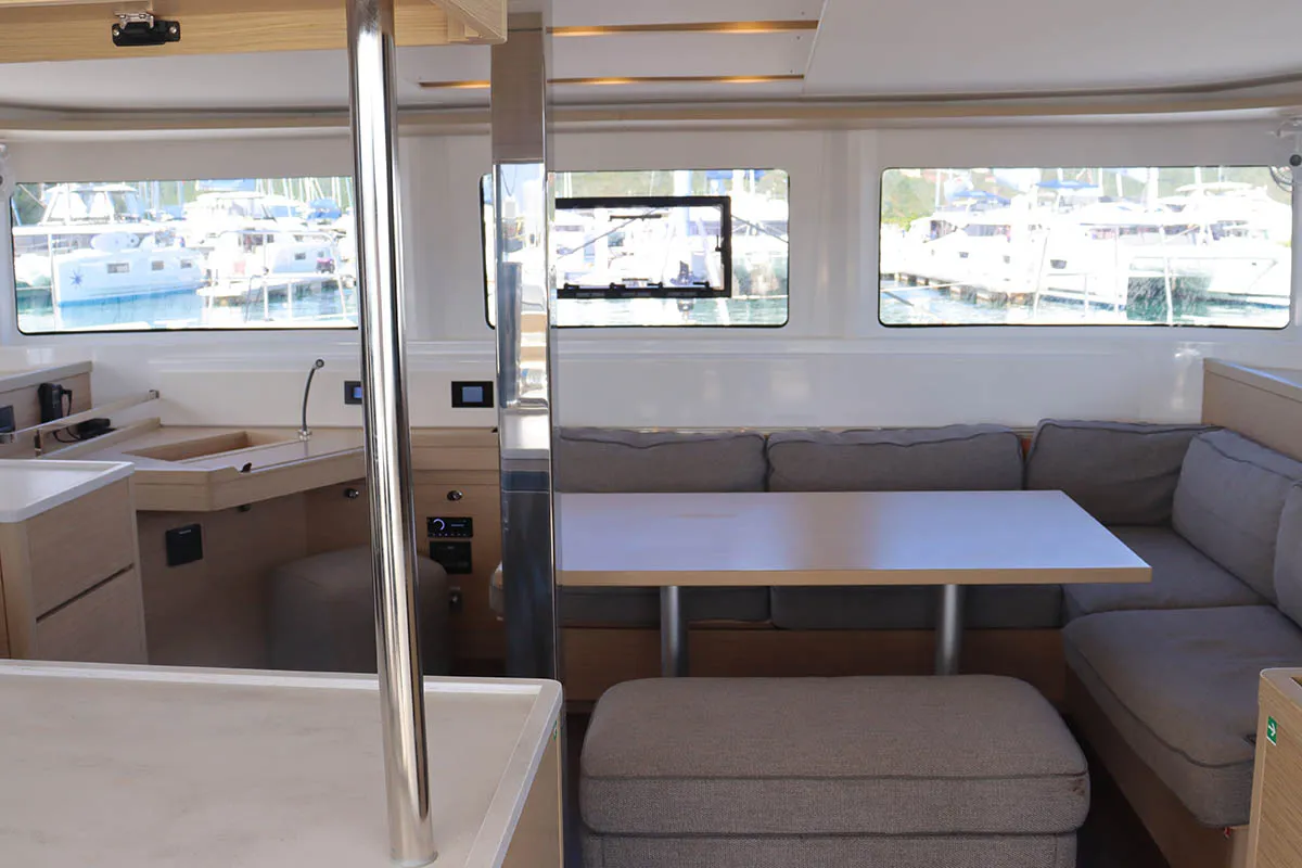 Salon of  Happy Fluke, a Lagoon 46 catamaran at Road Town, British Virgin Islands