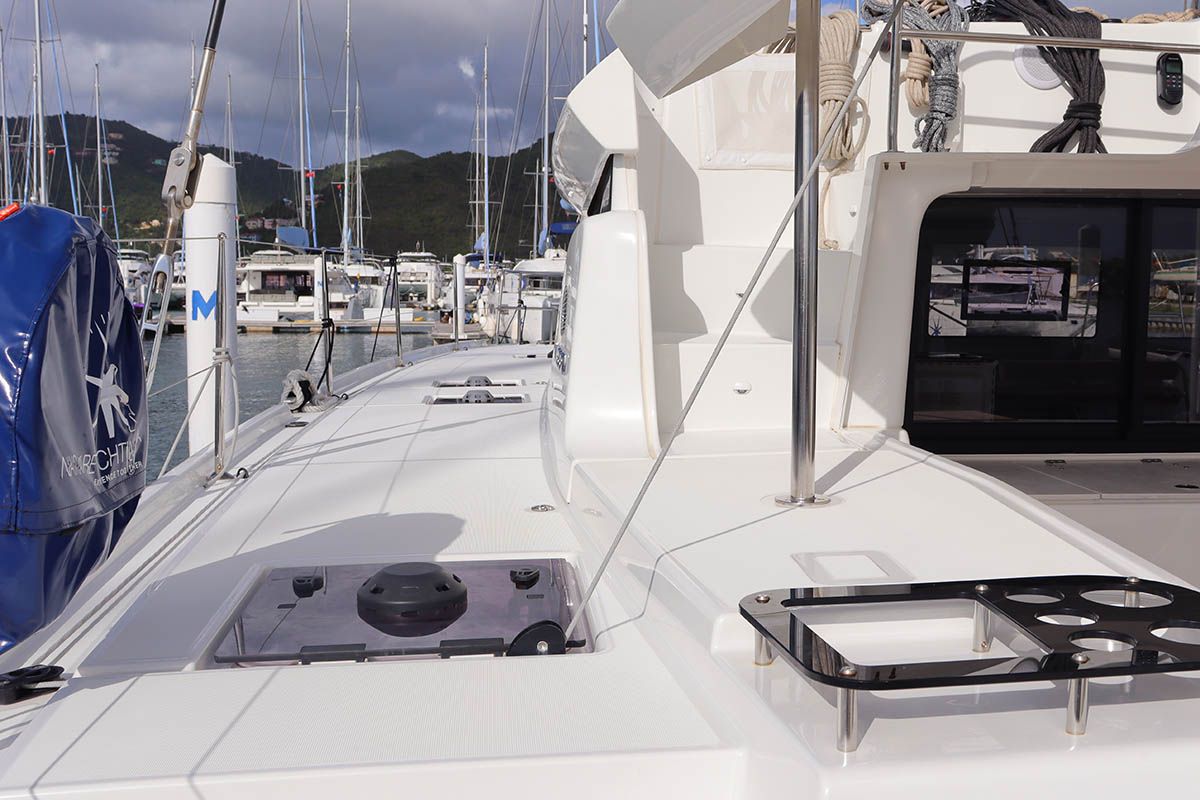 Deck of  Happy Fluke, a Lagoon 46 catamaran at Road Town, British Virgin Islands