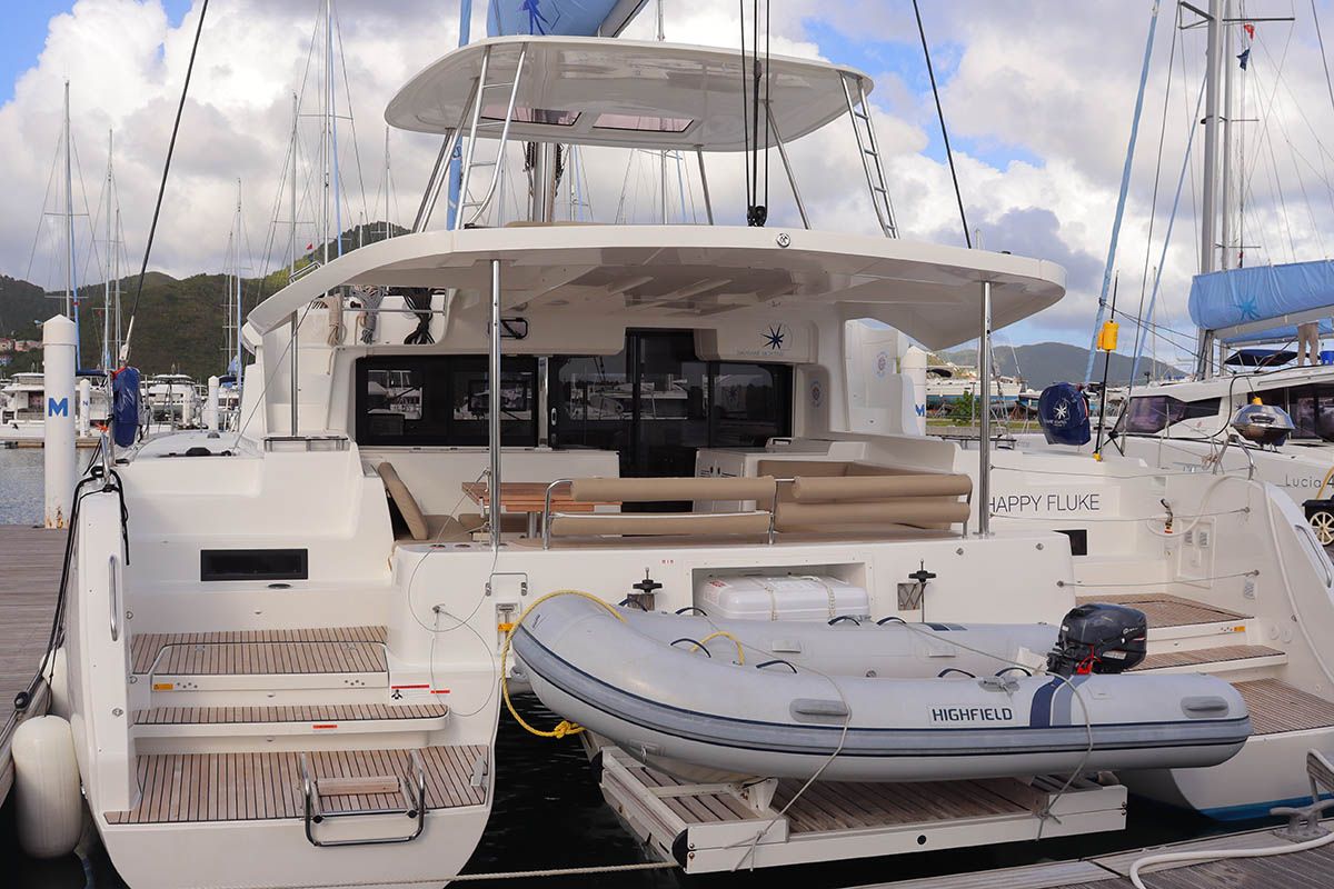 Exterior view of Happy Fluke, a Lagoon 46 catamaran at Road Town, British Virgin Islands