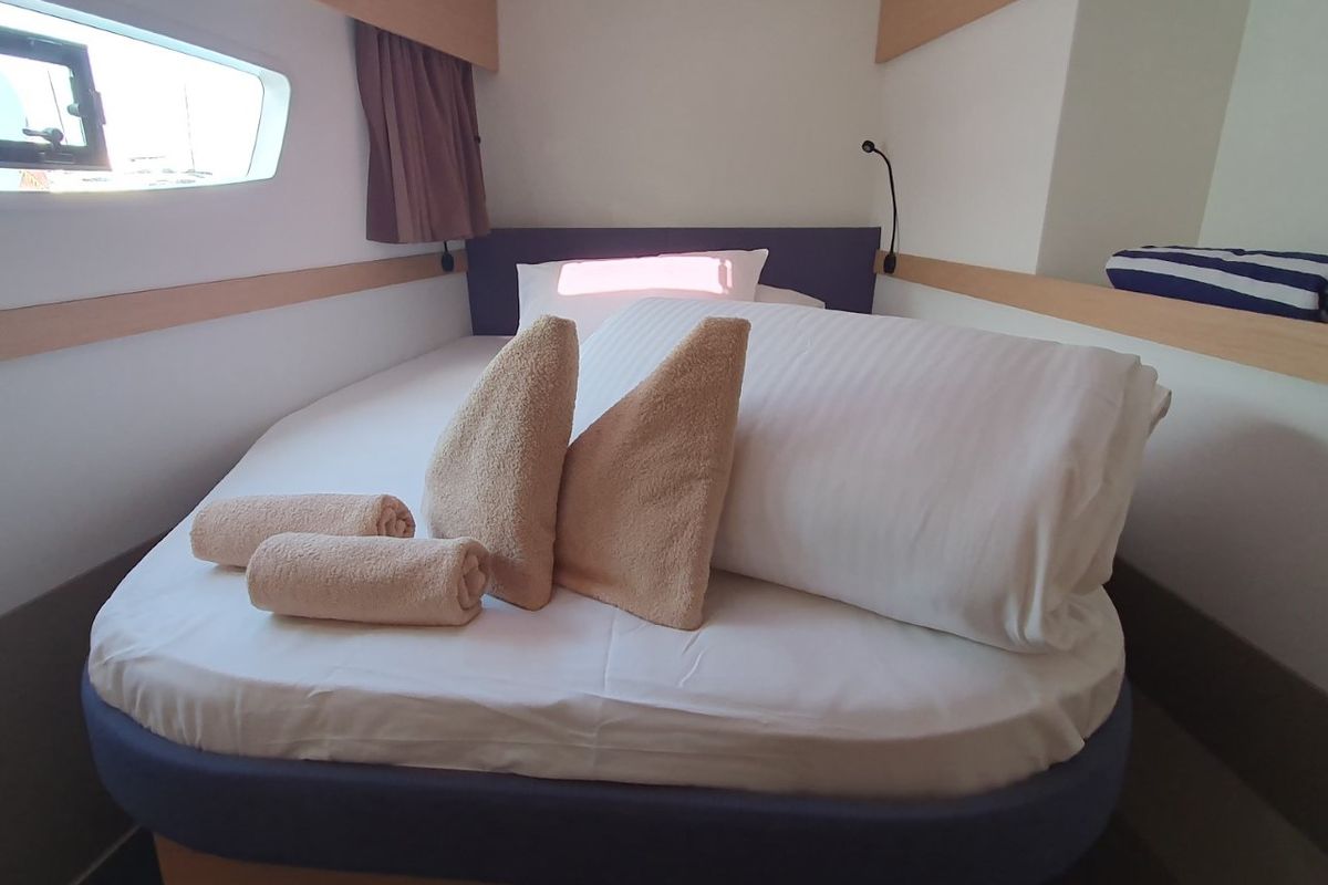Head on Adria Blue, a Fountaine Pajot Elba 45 catamaran at Seget Donji, Croatia