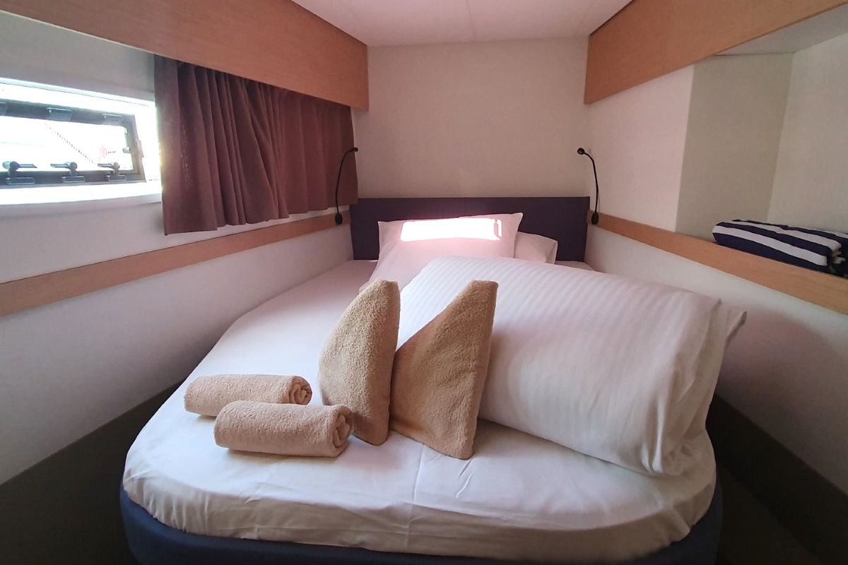 Cabin on Adria Blue, a Fountaine Pajot Elba 45 catamaran at Seget Donji, Croatia