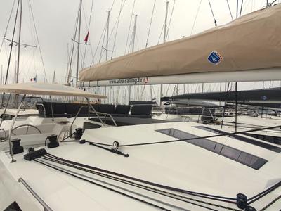 Salon of Adria Blue, a Fountaine Pajot Elba 45 catamaran at Seget Donji, Croatia