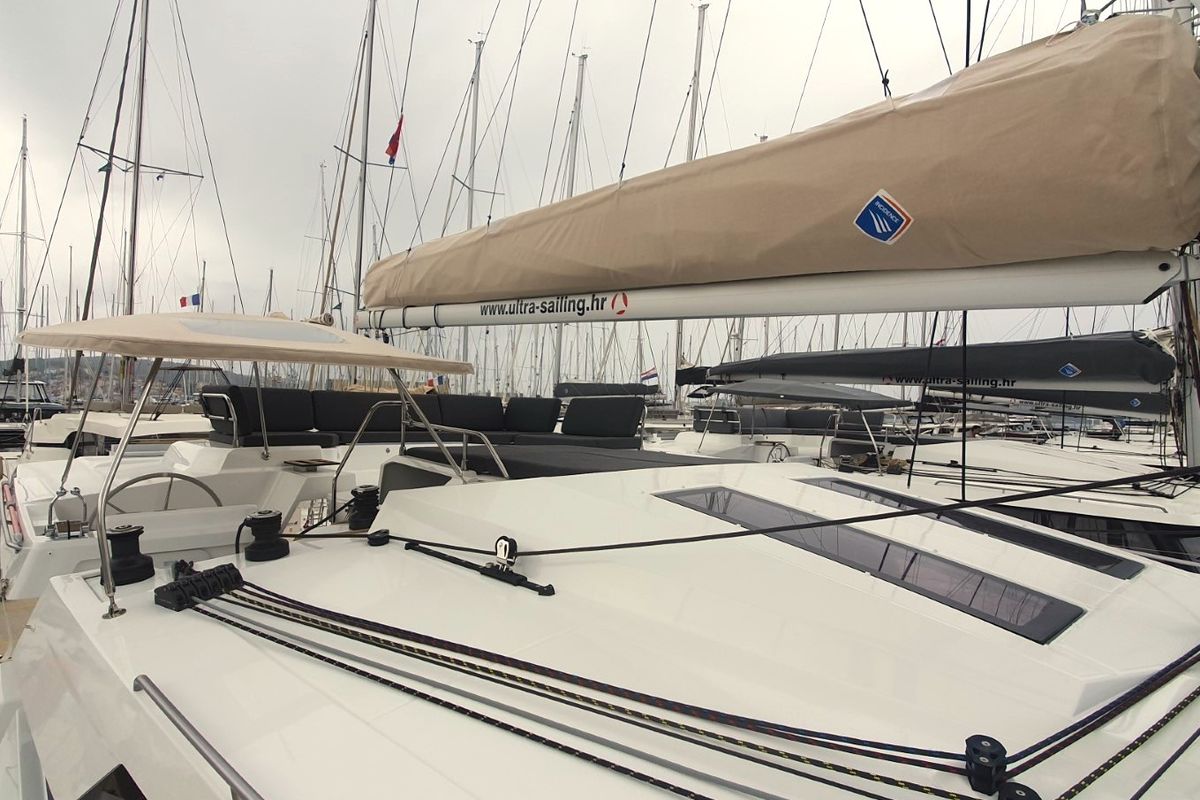 Salon of Adria Blue, a Fountaine Pajot Elba 45 catamaran at Seget Donji, Croatia