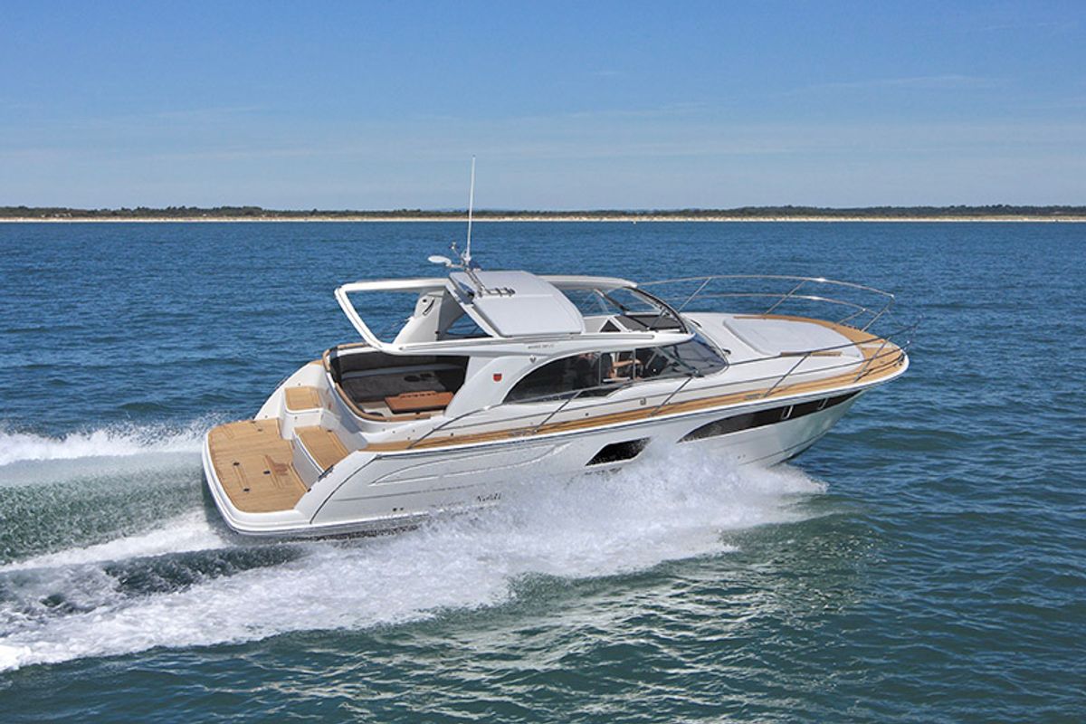 Exterior view of 7 Happy Days, a Marex 360 Cabriolet Cruiser yacht at Grad Šibenik, Croatia