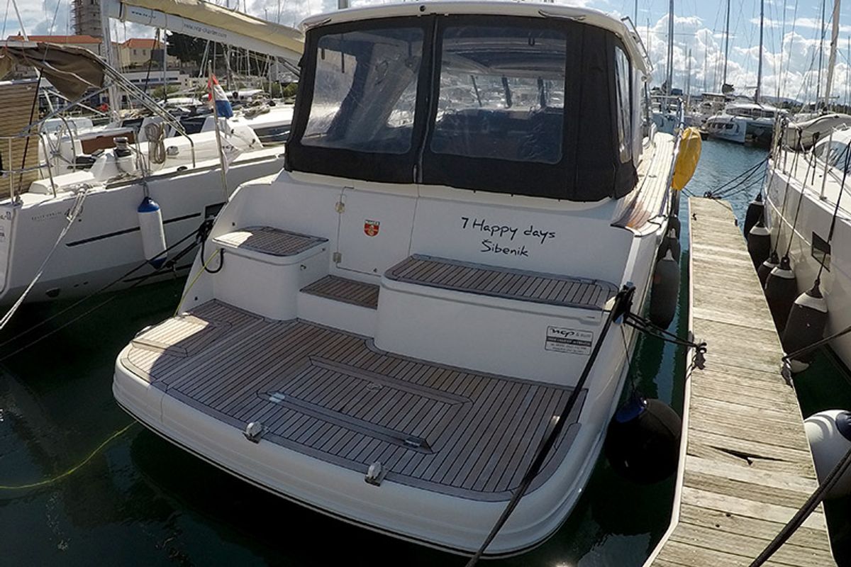 Exterior view of 7 Happy Days, a Marex 360 Cabriolet Cruiser yacht at Grad Šibenik, Croatia