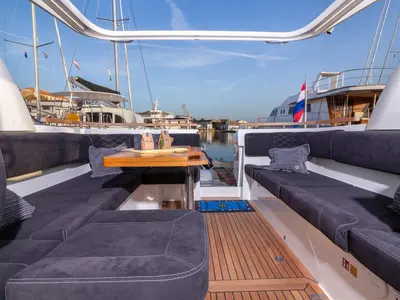 Deck of 7 Happy Days, a Marex 360 Cabriolet Cruiser yacht at Grad Šibenik, Croatia