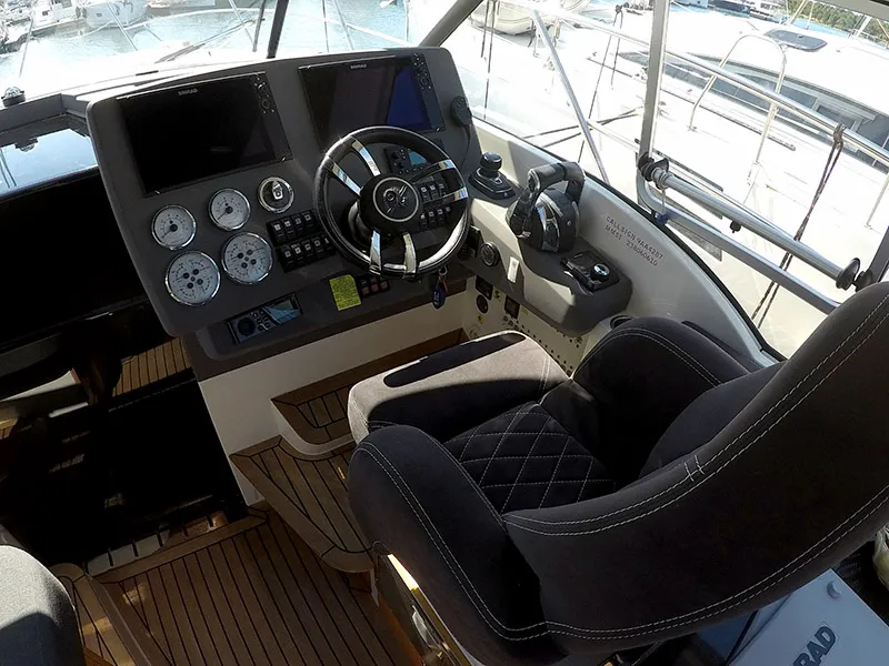 Cockpit of 7 Happy Days, a Marex 360 Cabriolet Cruiser yacht at Grad Šibenik, Croatia