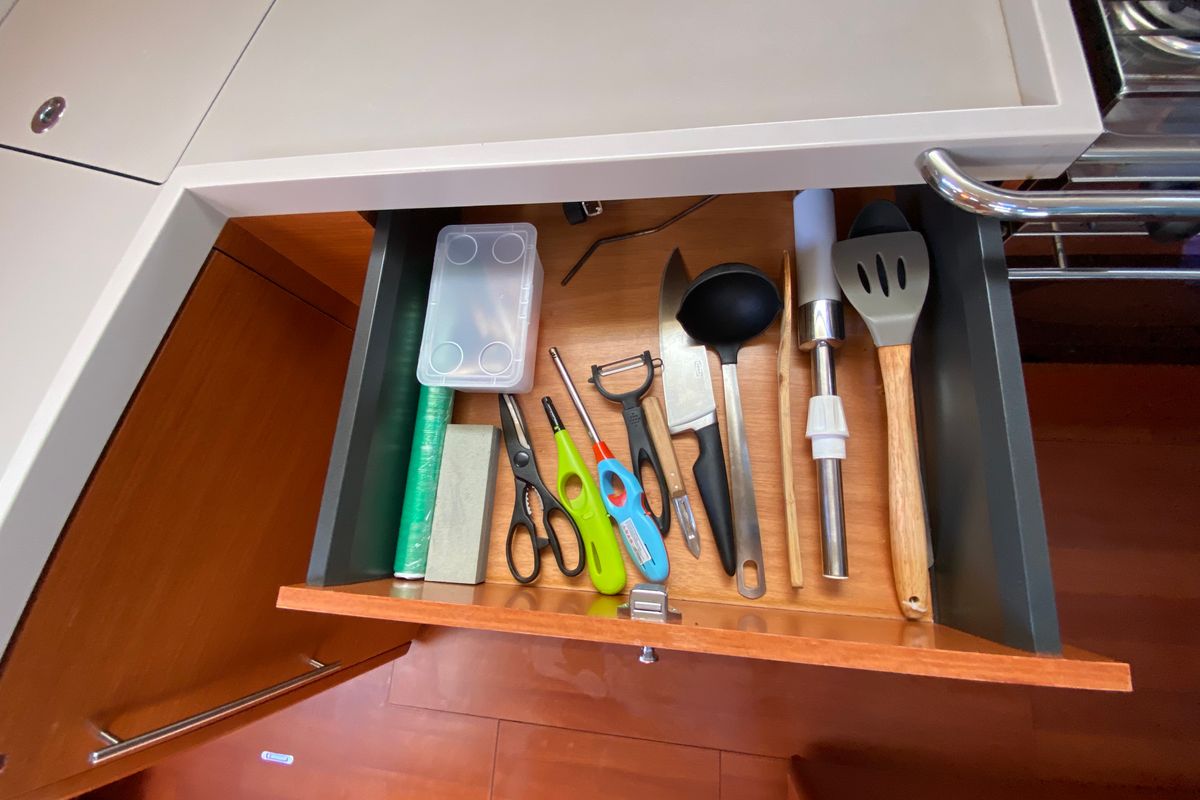 Galley of No Stress, a Beneteau Oceanis 46.1 sailboat at Ibiza, Spain