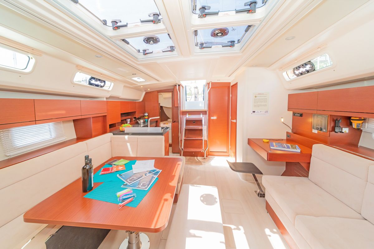 Salon of Euphoria, a Hanse Yachts Hanse 458 sailboat at Municipal Unit of Lefkada, Greece